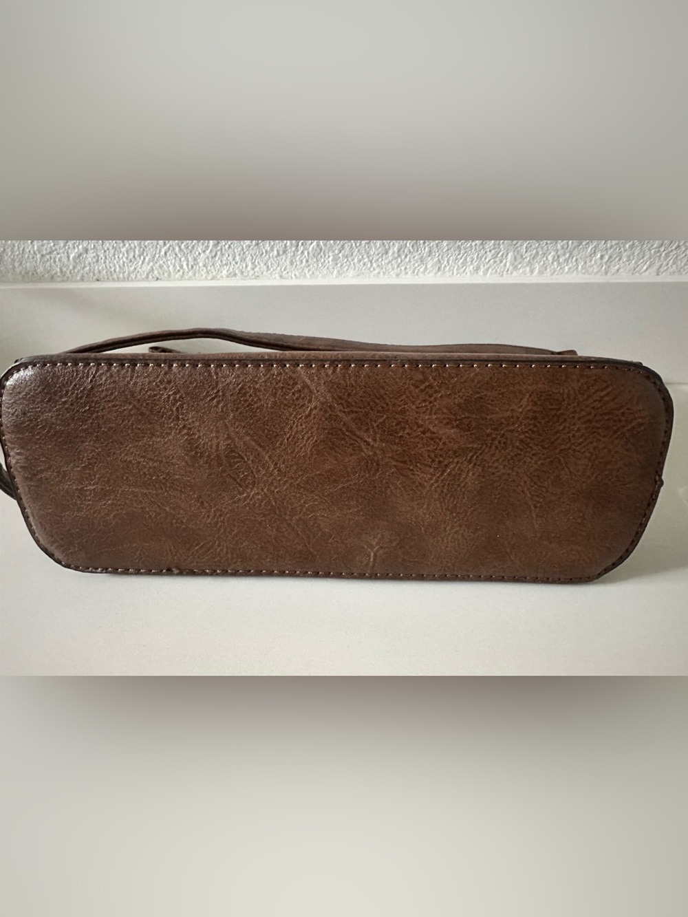 Brown Embossed Crossbody Bag with Turquoise Accent - Picture 2 of 5